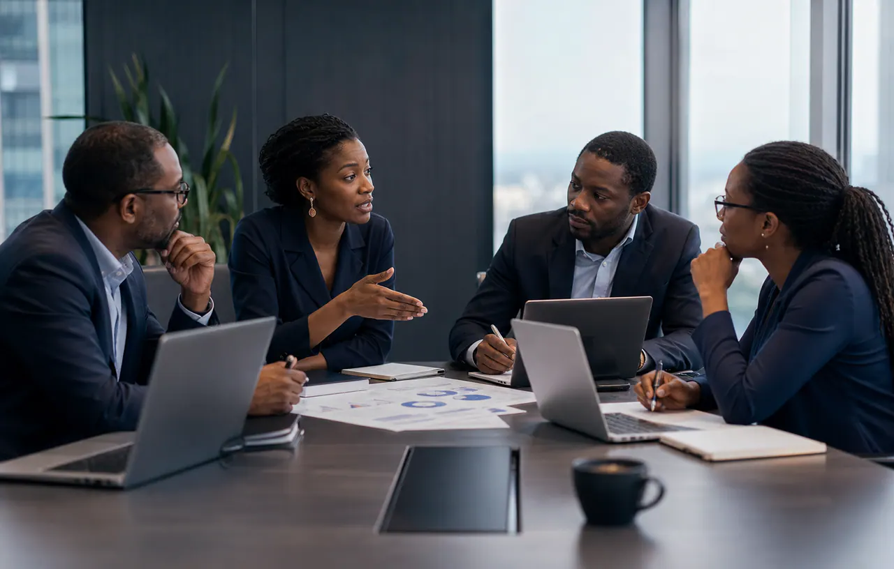 African executive and technical leaders conducting an AI governance review